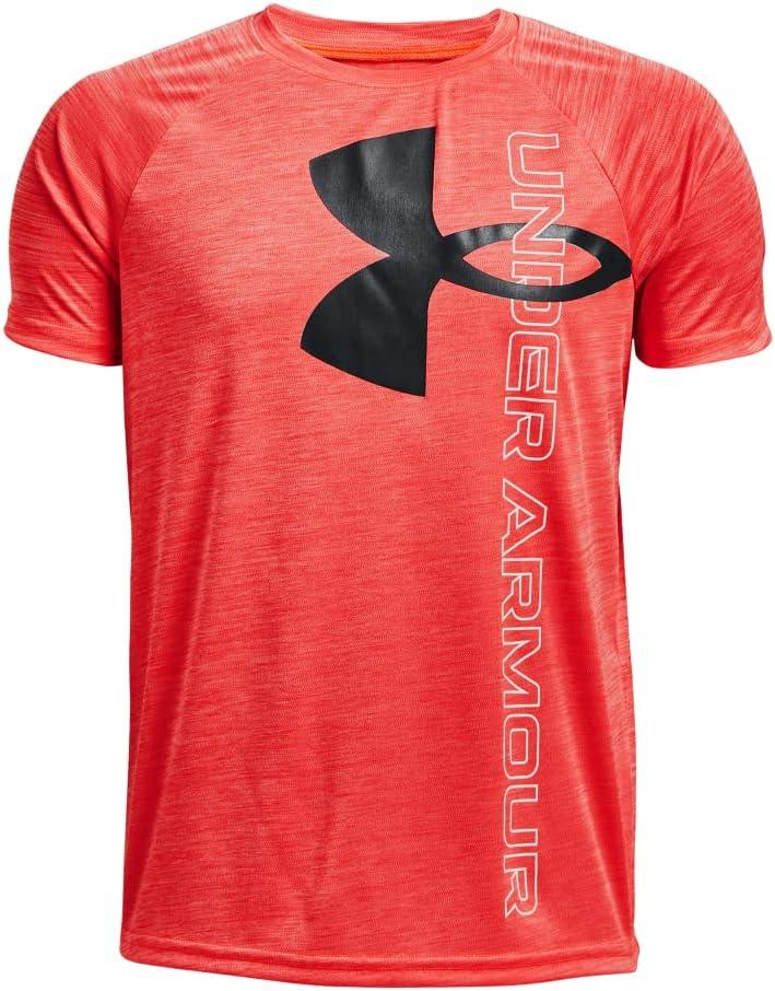 imageUnder Armour Boys Tech Split Logo Hybrid ShortSleeve TShirt810 Bolt Red   Black