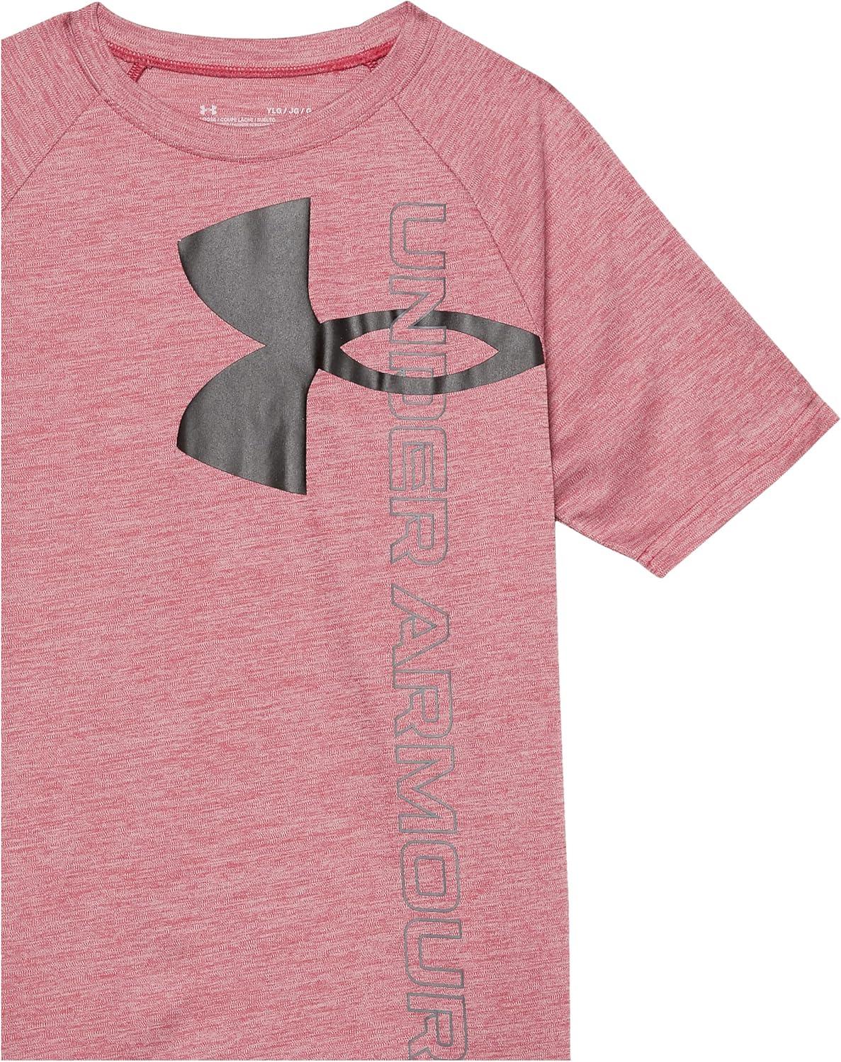 imageUnder Armour Boys Tech Split Logo Hybrid ShortSleeve TShirtBlack Rose 664Quirky Lime