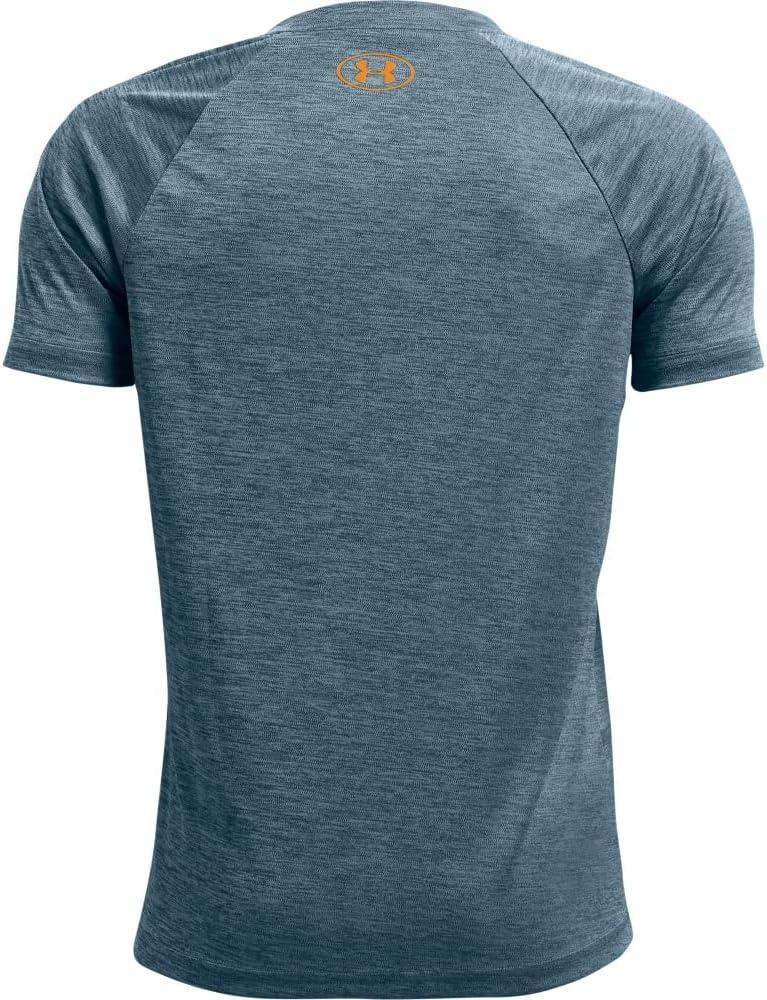 imageUnder Armour Boys Tech Split Logo Hybrid ShortSleeve TShirtBlue Note 413Omega Orange