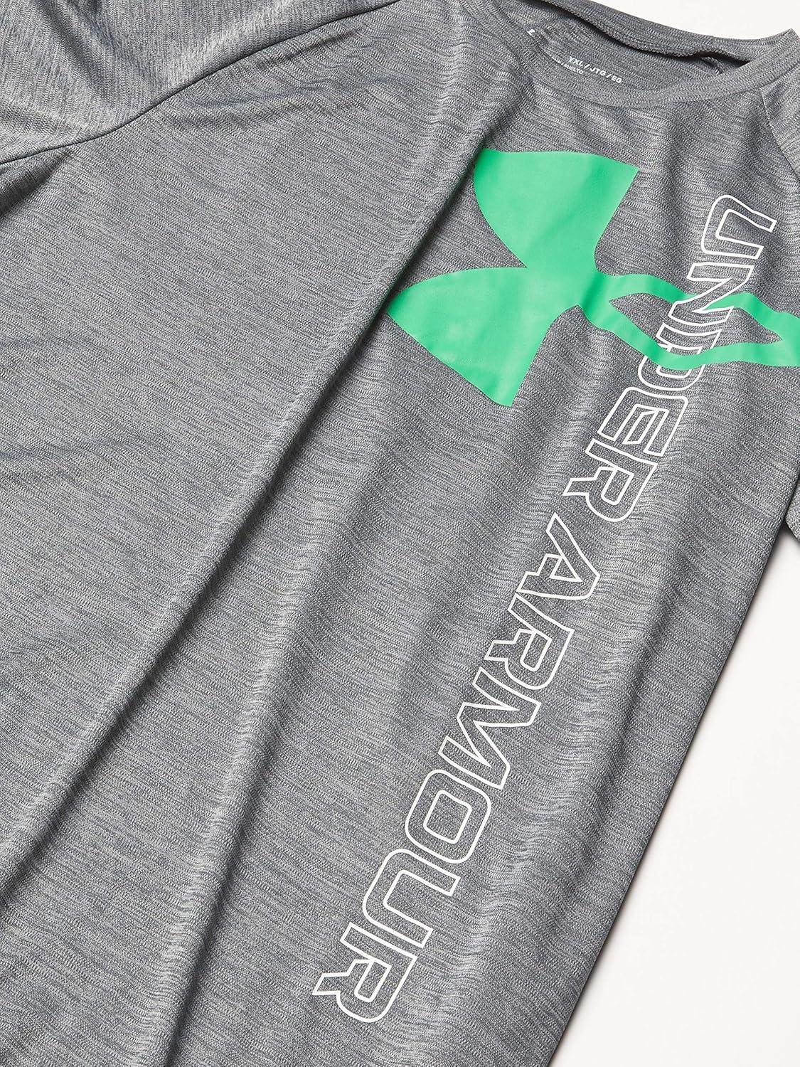 imageUnder Armour Boys Tech Split Logo Hybrid ShortSleeve TShirtPitch Gray 012Matcha Green