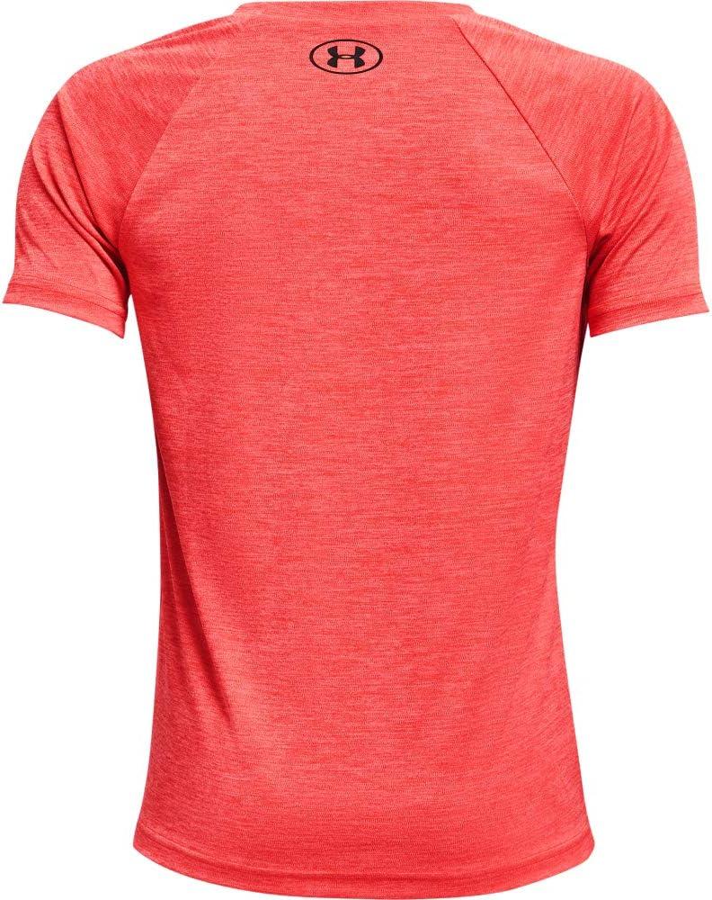 imageUnder Armour Boys Tech Split Logo Hybrid ShortSleeve TShirtVenom Red 690Black