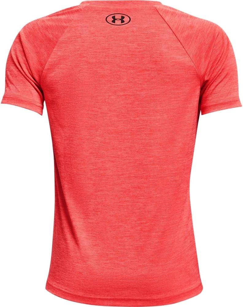 imageUnder Armour Boys Tech Split Logo Hybrid ShortSleeve TShirtVenom Red 690Black