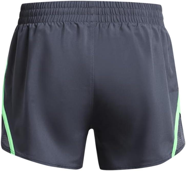 imageUnder Armour Girls Fly By 3 quot Shorts044 Downpour Gray  Matrix Green  Reflective