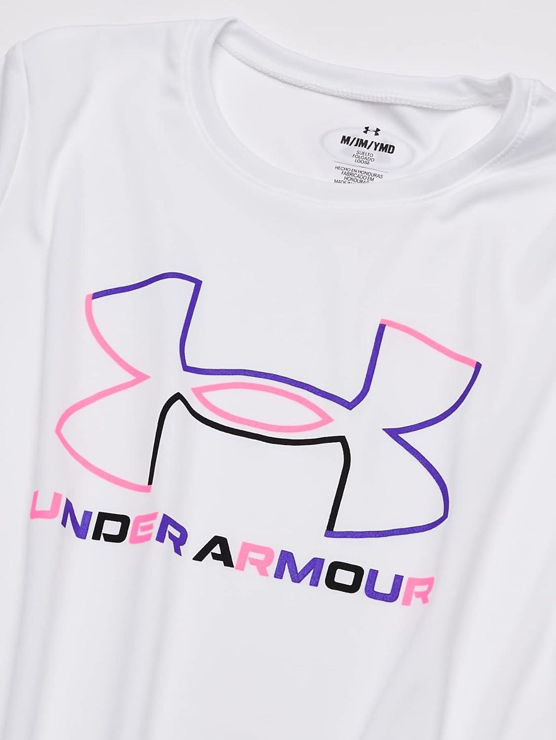 imageUnder Armour Girls Tech Big Logo Short Sleeve TShirt101 White   Brilliant Violet