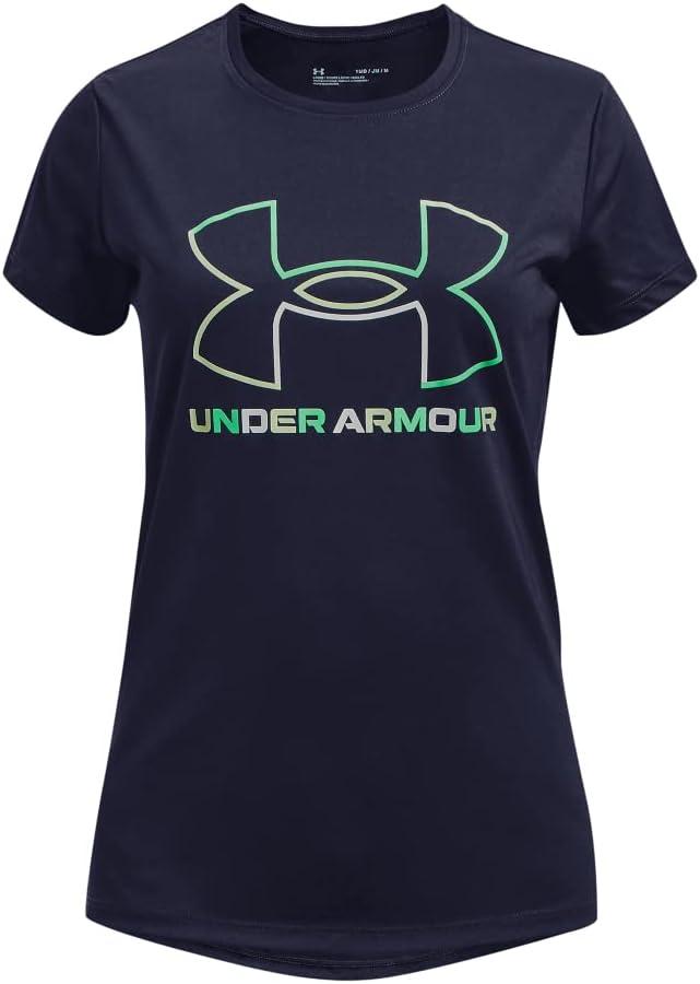 imageUnder Armour Girls Tech Big Logo Short Sleeve TShirt410 Midnight Navy   Antifreeze