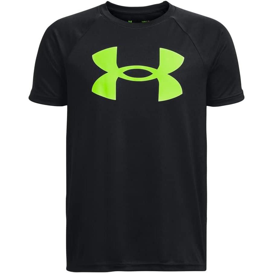 imageUnder Armour Boys Tech Big Logo Short Sleeve TShirt004 Black   Lime Surge