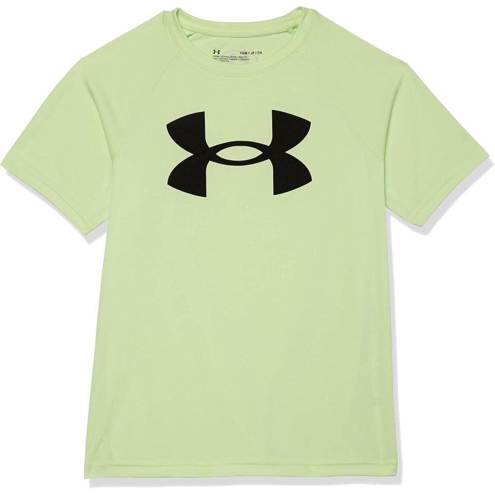 imageUnder Armour Boys Tech Big Logo Short Sleeve TShirt369 Phosphor Green   Black