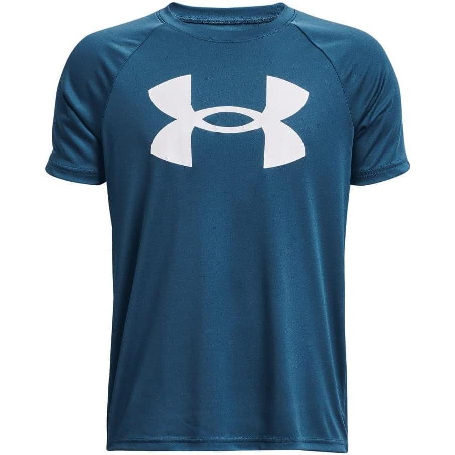 imageUnder Armour Boys Tech Big Logo Short Sleeve TShirt437 Petrol Blue   White