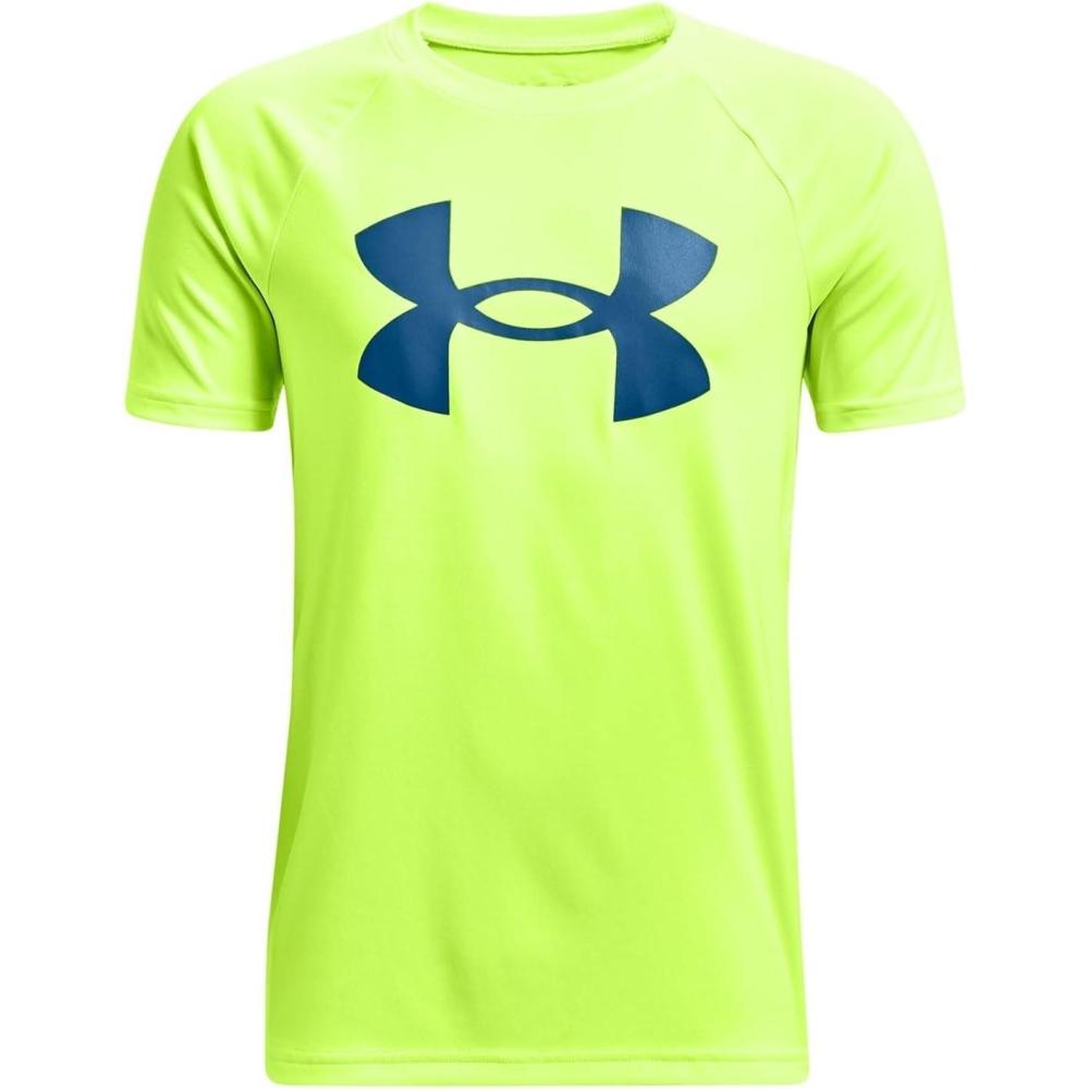 imageUnder Armour Boys Tech Big Logo Short Sleeve TShirtHighvis Yellow 733Cruise Blue
