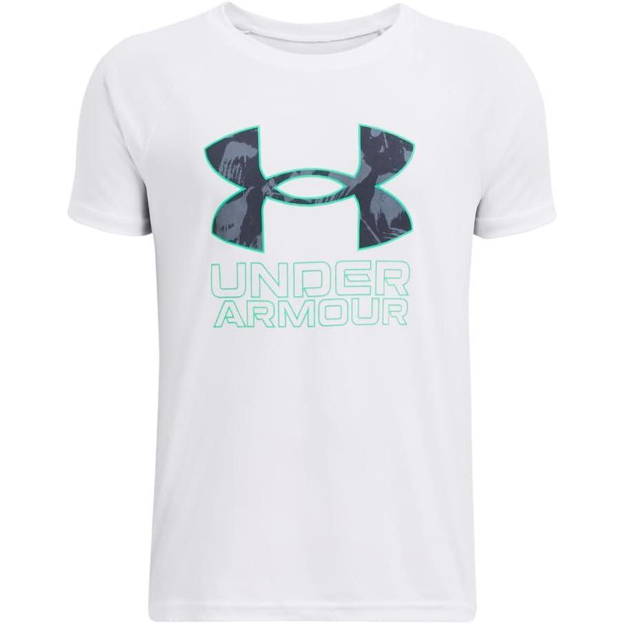 imageUnder Armour Boys Tech Hybrid Printed Fill ShortSleeve TShirt102 White   Vapor Green