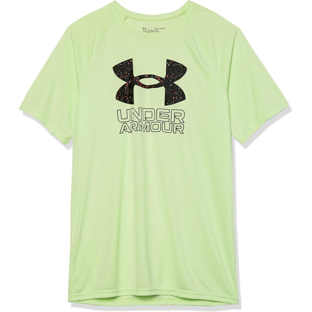 imageUnder Armour Boys Tech Hybrid Printed Fill ShortSleeve TShirt369 Phosphor Green   Black
