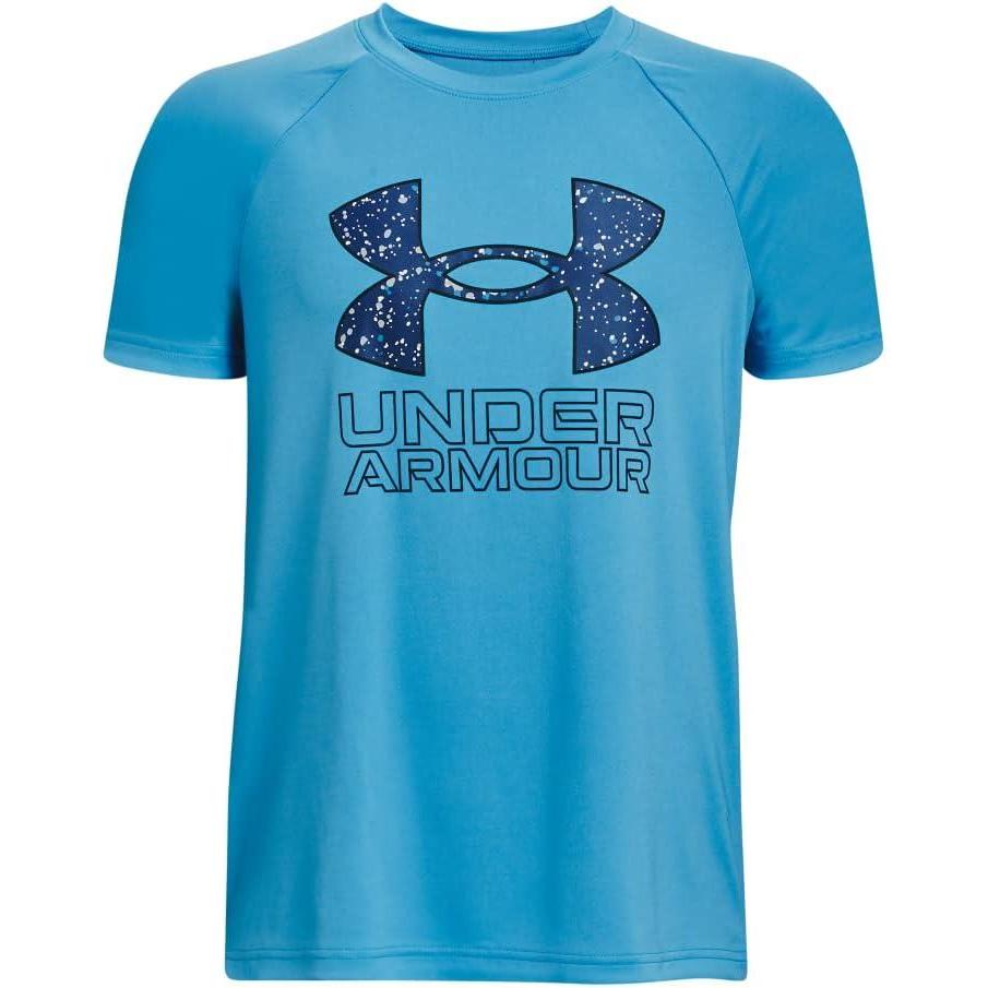 imageUnder Armour Boys Tech Hybrid Printed Fill ShortSleeve TShirt419 Capri   Petrol Blue