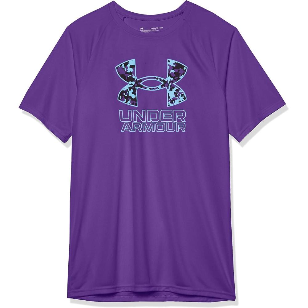 imageUnder Armour Boys Tech Hybrid Printed Fill ShortSleeve TShirt522 Galaxy Purple   Glacier Blue