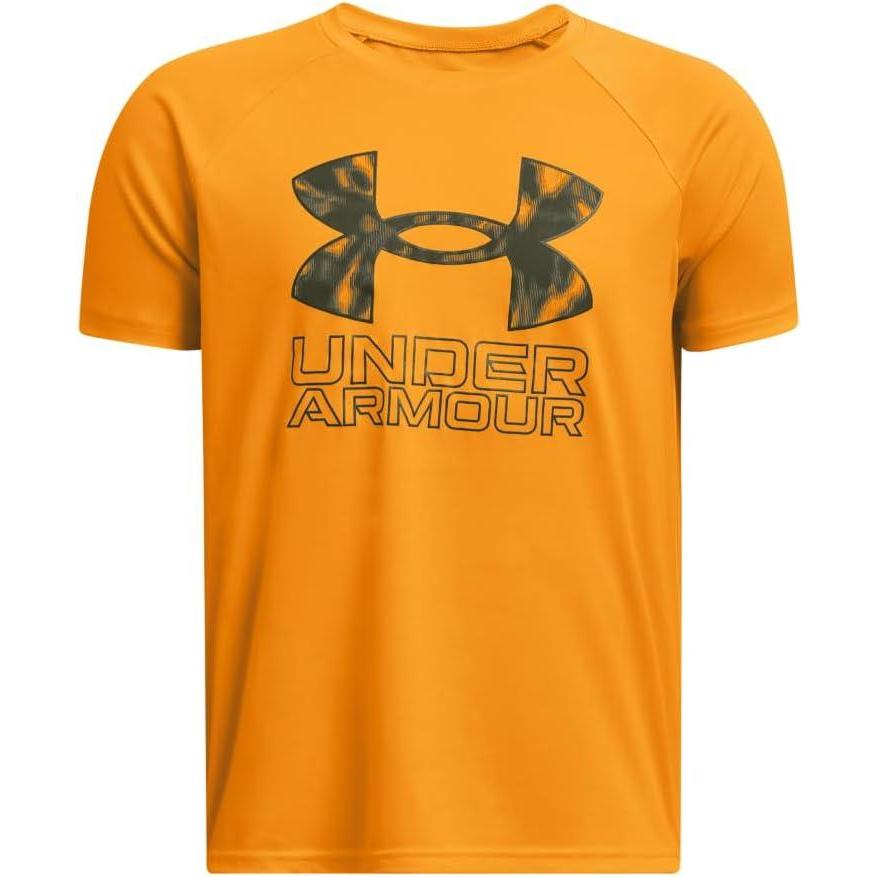 imageUnder Armour Boys Tech Hybrid Printed Fill ShortSleeve TShirt801 Formula Orange   Marine Od Green