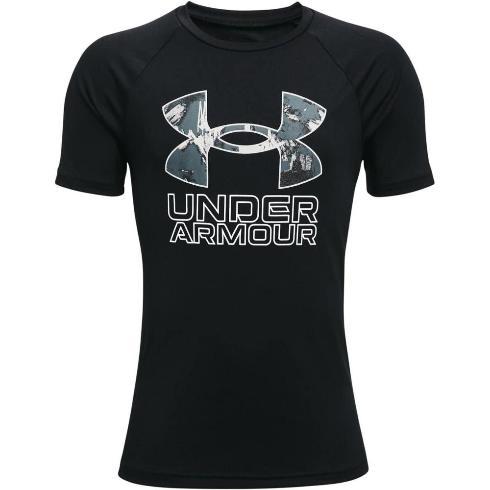 imageUnder Armour Boys Tech Hybrid Printed Fill ShortSleeve TShirtBlack 001Pitch Gray