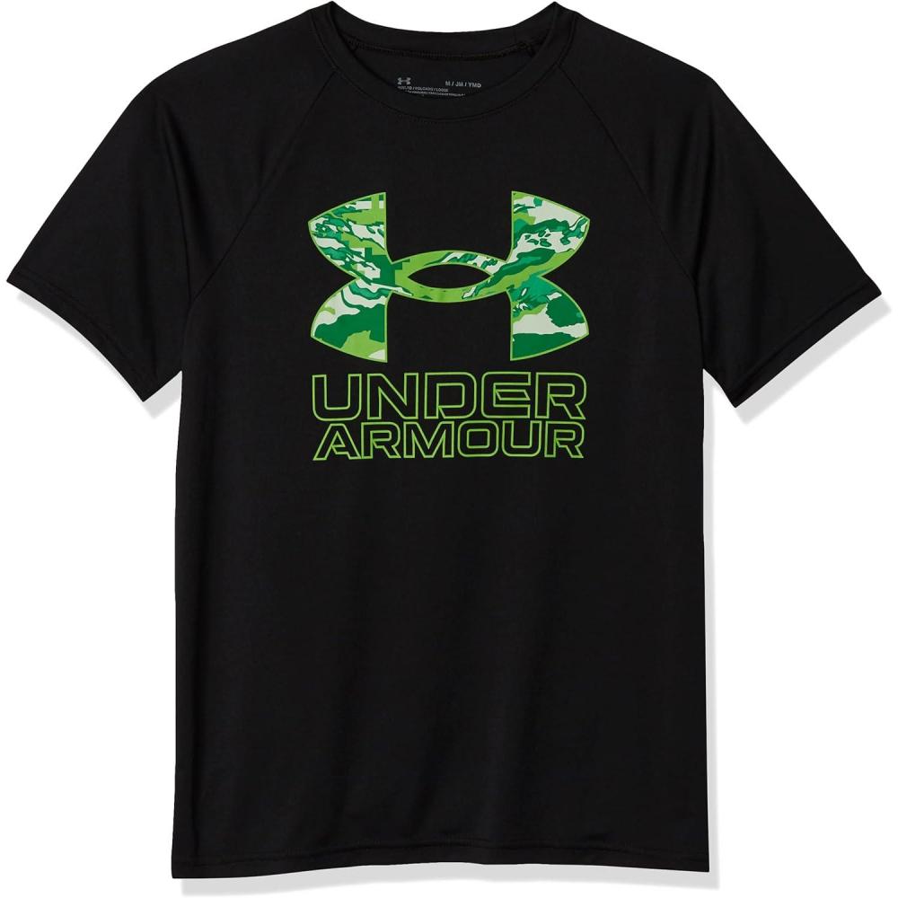 imageUnder Armour Boys Tech Hybrid Printed Fill ShortSleeve TShirtBlack 004Stadium Green