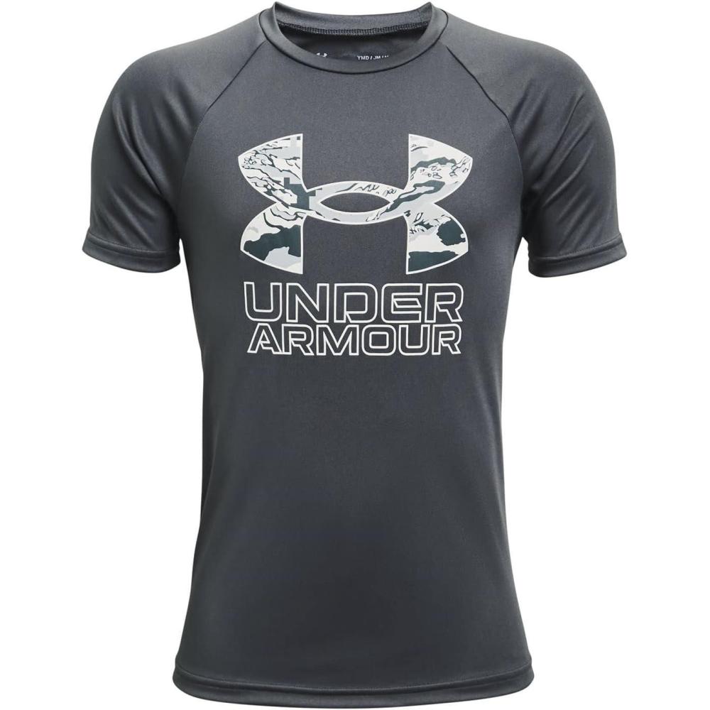 imageUnder Armour Boys Tech Hybrid Printed Fill ShortSleeve TShirtPitch Gray 012Washed Blue