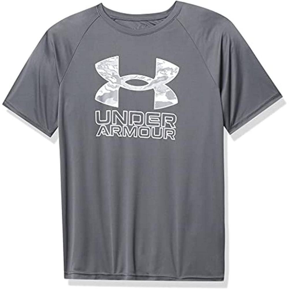 imageUnder Armour Boys Tech Hybrid Printed Fill ShortSleeve TShirtPitch Gray 013Halo Gray
