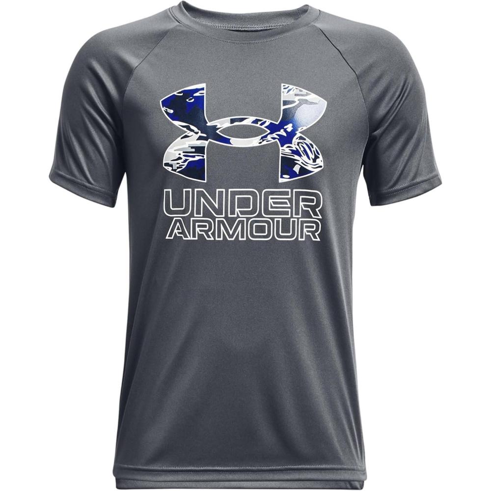 imageUnder Armour Boys Tech Hybrid Printed Fill ShortSleeve TShirtPitch Gray 014White