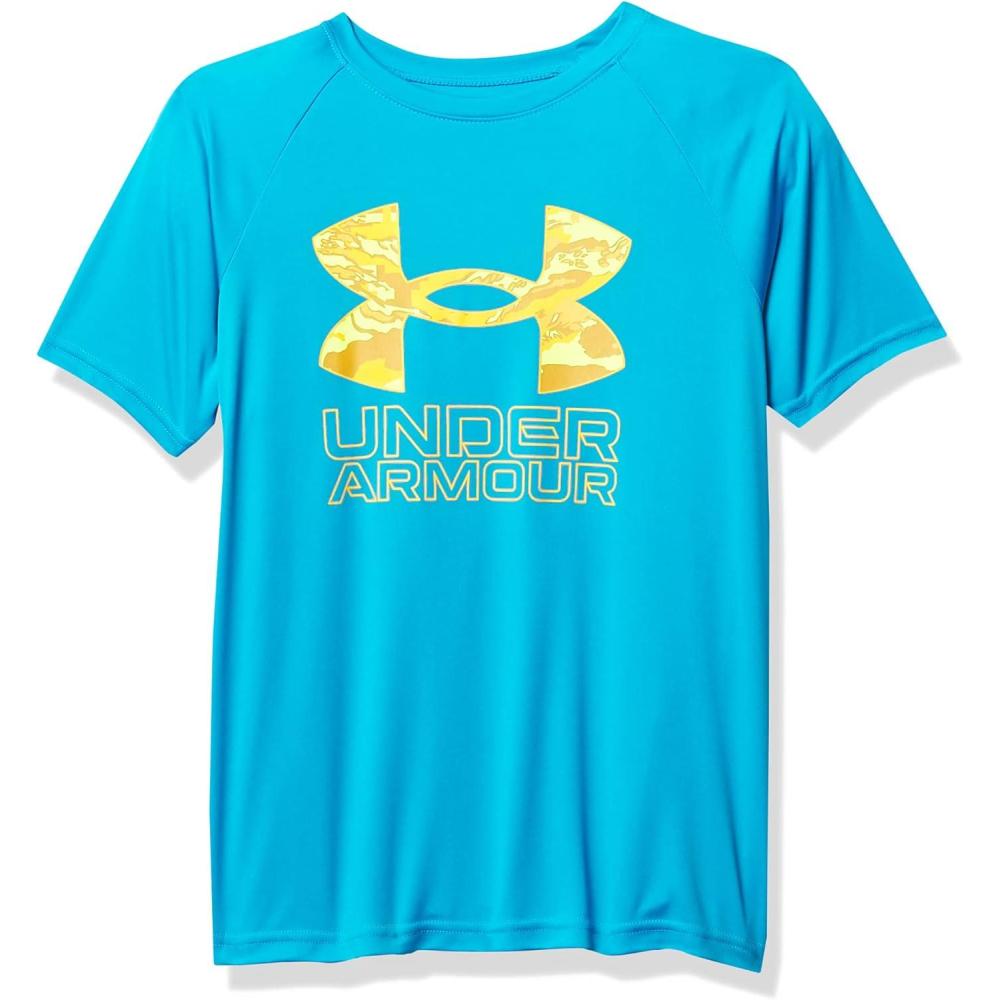 imageUnder Armour Boys Tech Hybrid Printed Fill ShortSleeve TShirtRadar Blue 422Omega Orange