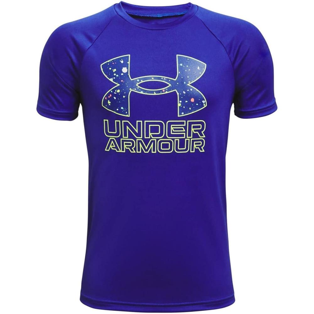 imageUnder Armour Boys Tech Hybrid Printed Fill ShortSleeve TShirtUltra Indigo 409Highvis Yellow
