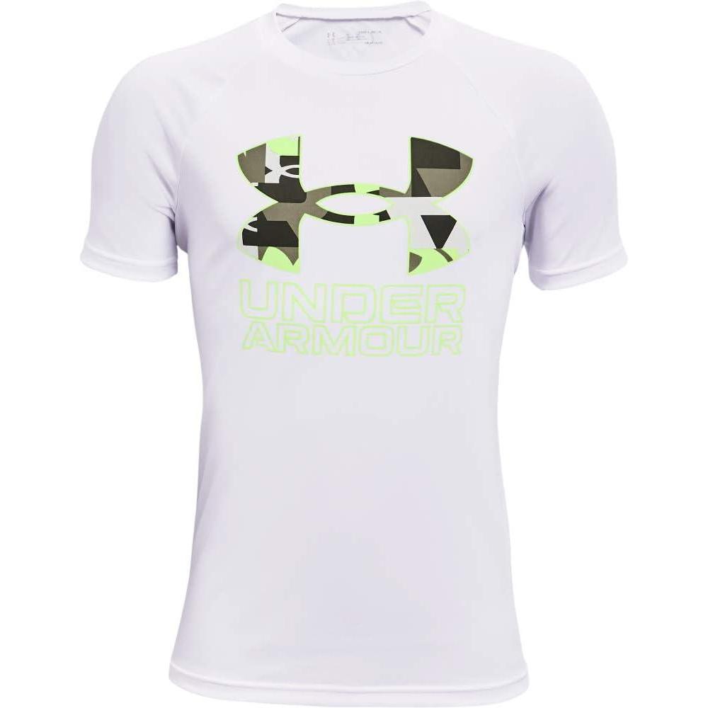 imageUnder Armour Boys Tech Hybrid Printed Fill ShortSleeve TShirtWhite 100Summer Lime