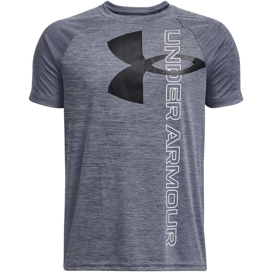 imageUnder Armour Boys Tech Split Logo Hybrid ShortSleeve TShirt044 Downpour Gray   Black