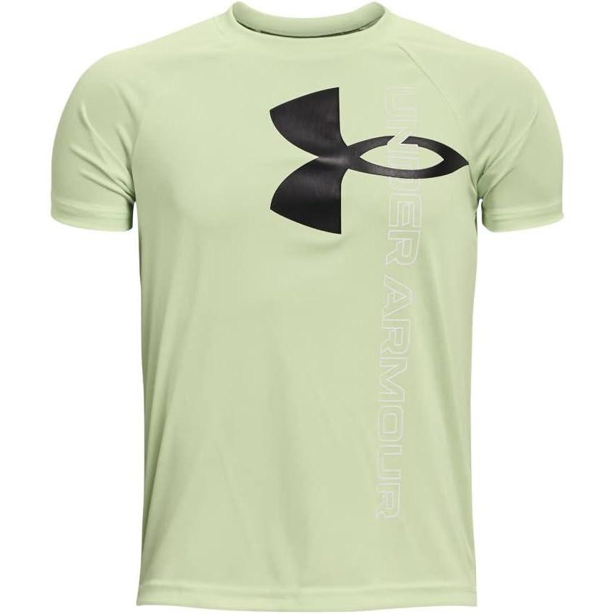 imageUnder Armour Boys Tech Split Logo Hybrid ShortSleeve TShirt371 Phosphor Green   Black