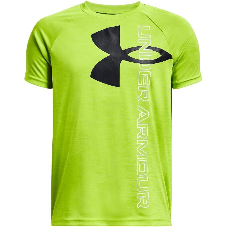 imageUnder Armour Boys Tech Split Logo Hybrid ShortSleeve TShirt372 Lime Surge   Black