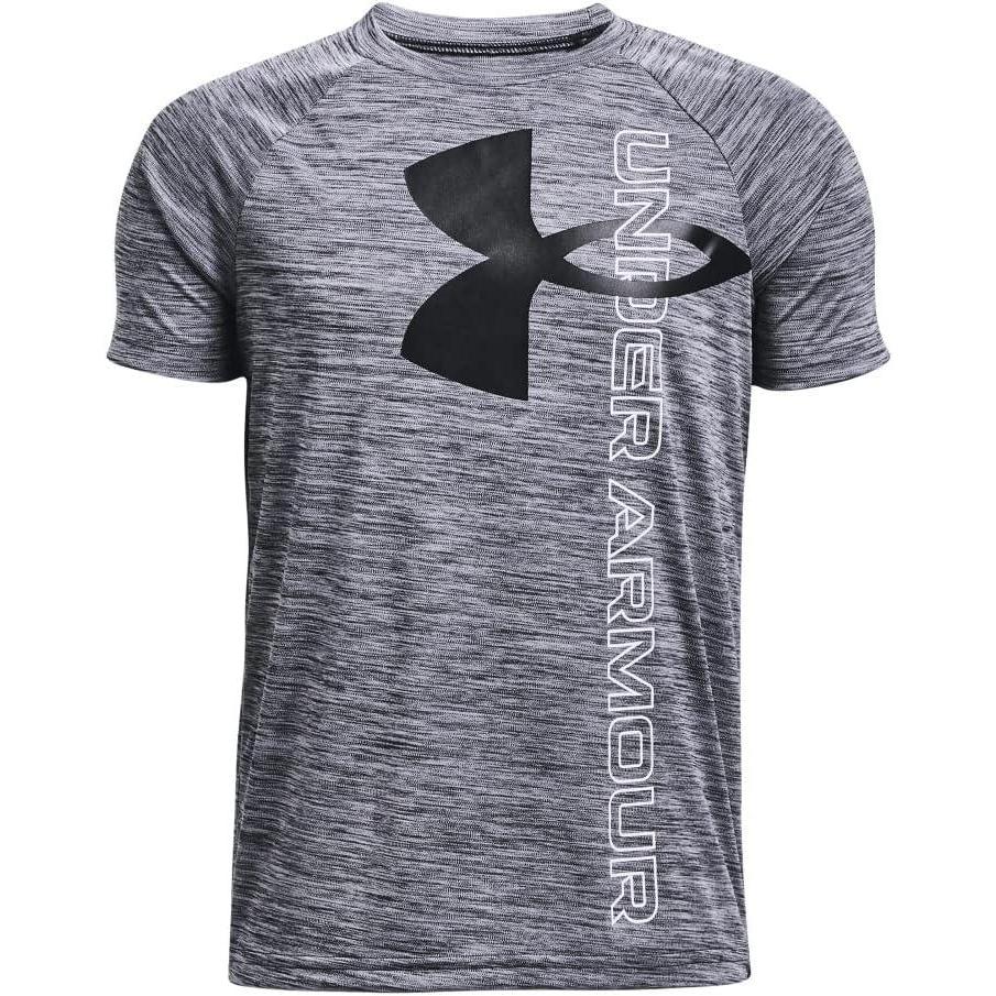 imageUnder Armour Boys Tech Split Logo Hybrid ShortSleeve TShirt410 Midnight Navy   Black