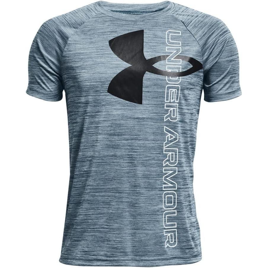 imageUnder Armour Boys Tech Split Logo Hybrid ShortSleeve TShirt437 Petrol Blue   Black