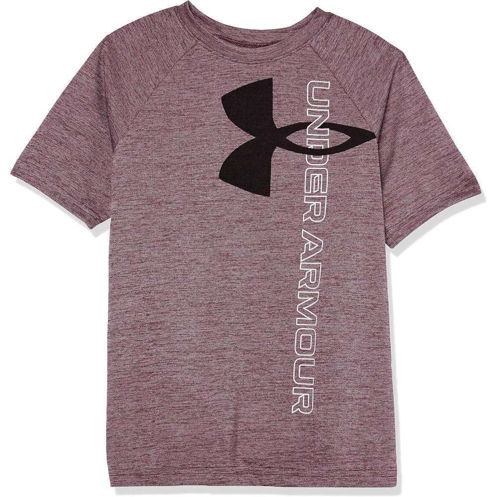 imageUnder Armour Boys Tech Split Logo Hybrid ShortSleeve TShirt603 Dark Maroon Light Heather   White