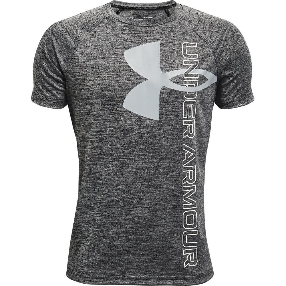 imageUnder Armour Boys Tech Split Logo Hybrid ShortSleeve TShirtBlack 001White