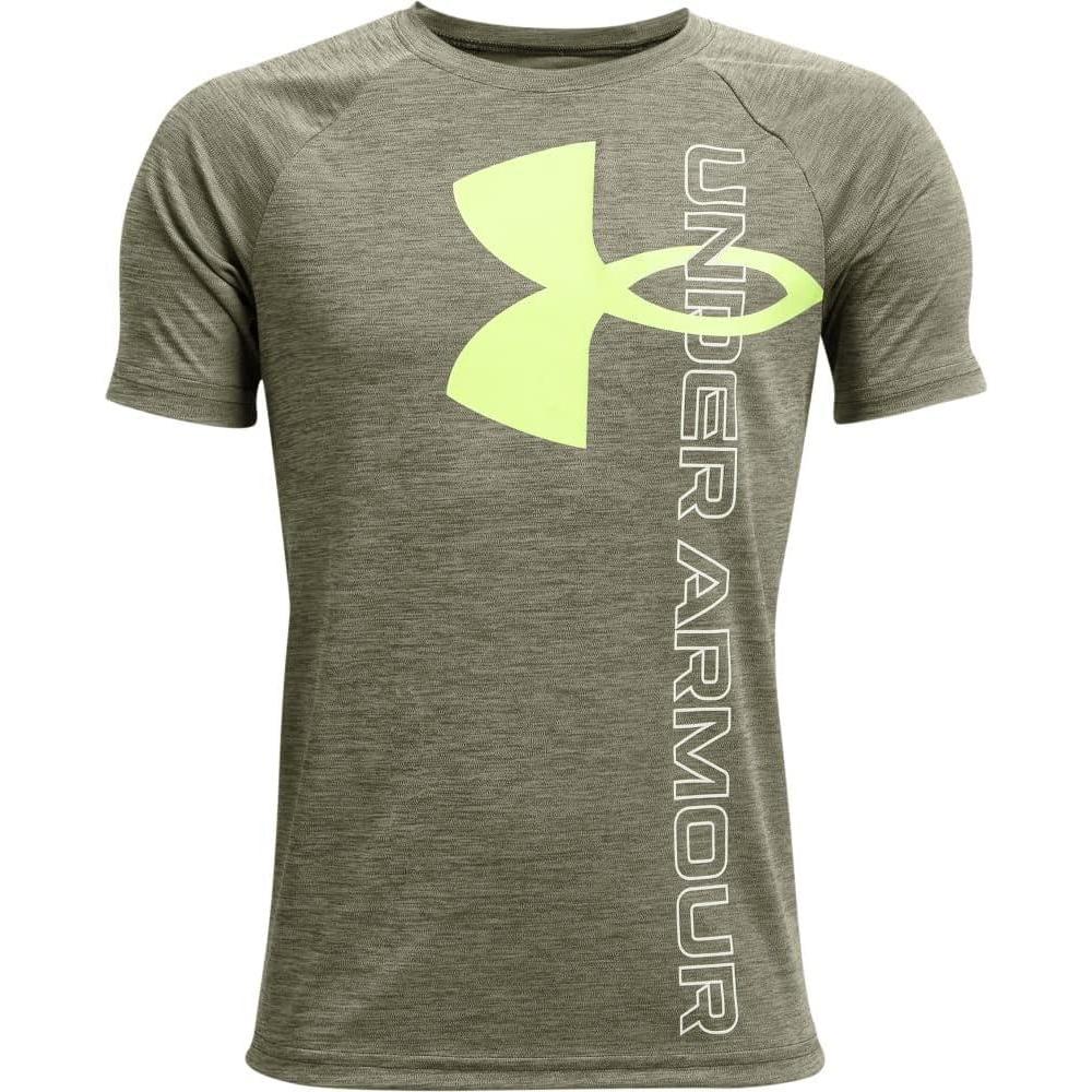 imageUnder Armour Boys Tech Split Logo Hybrid ShortSleeve TShirtMarine Od Green 390Pale Moonlight