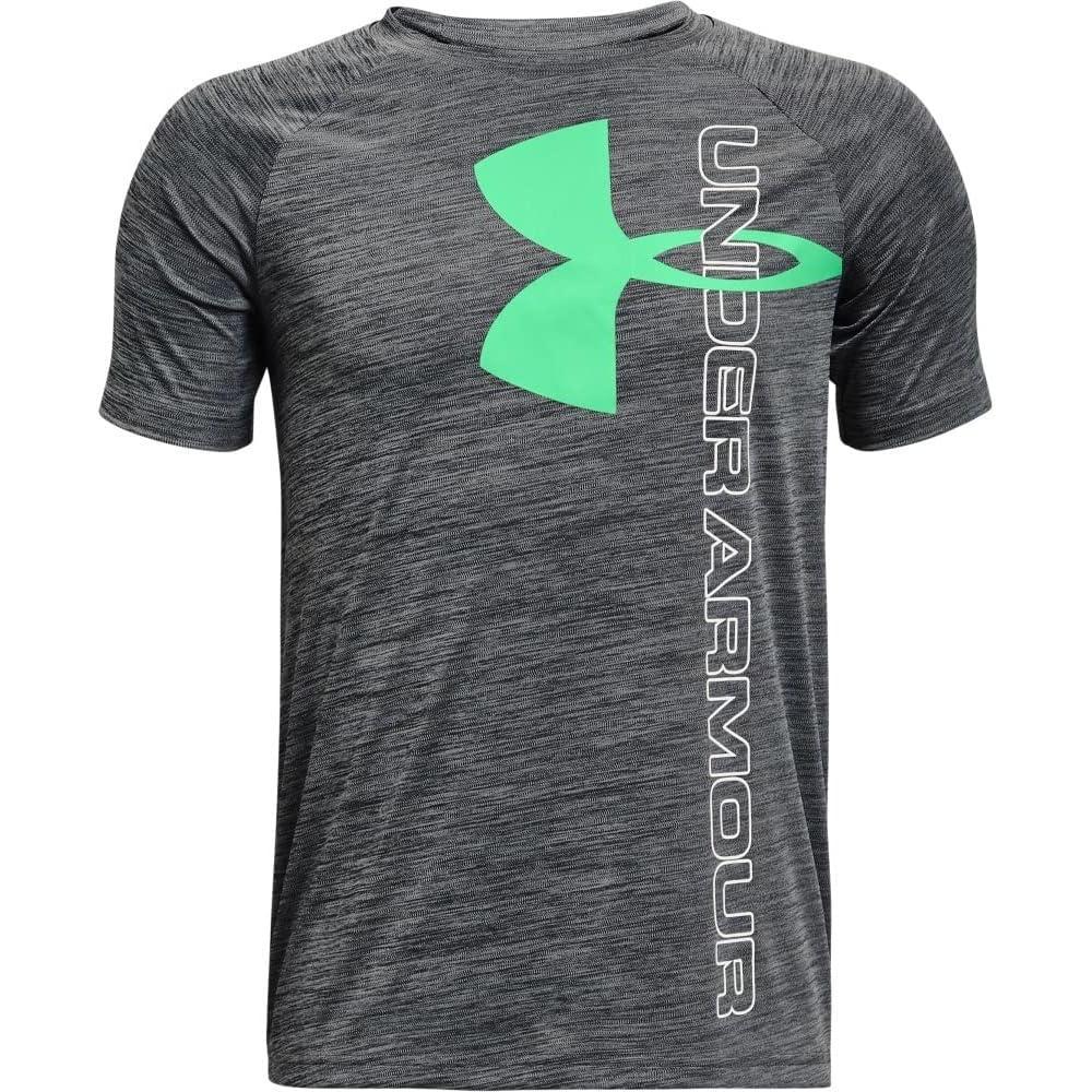 imageUnder Armour Boys Tech Split Logo Hybrid ShortSleeve TShirtPitch Gray 012Matcha Green