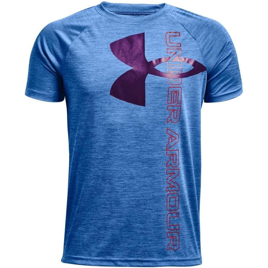 imageUnder Armour Boys Tech Split Logo Hybrid ShortSleeve TShirtVictory Blue 474Beta