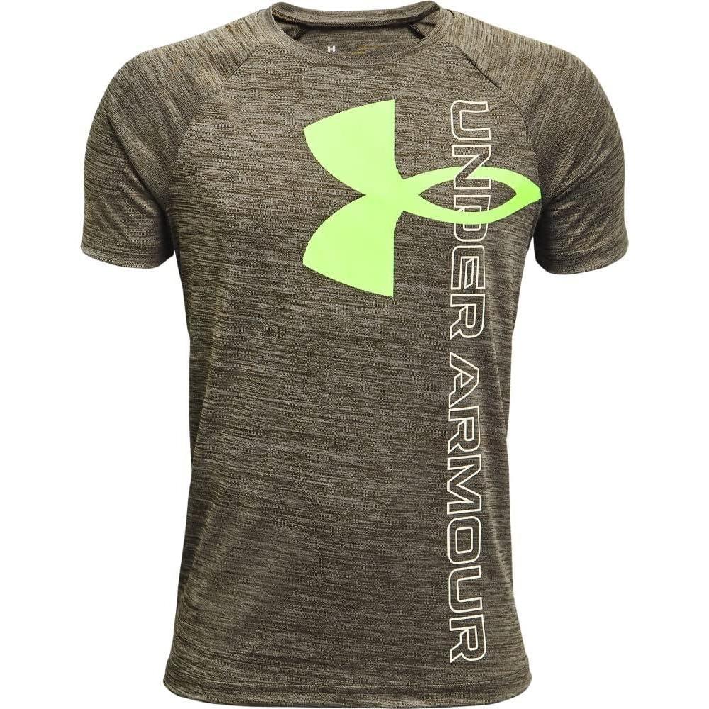 imageUnder Armour Boys Tech Split Logo Hybrid ShortSleeve TShirtVictory Green 369Summer Lime