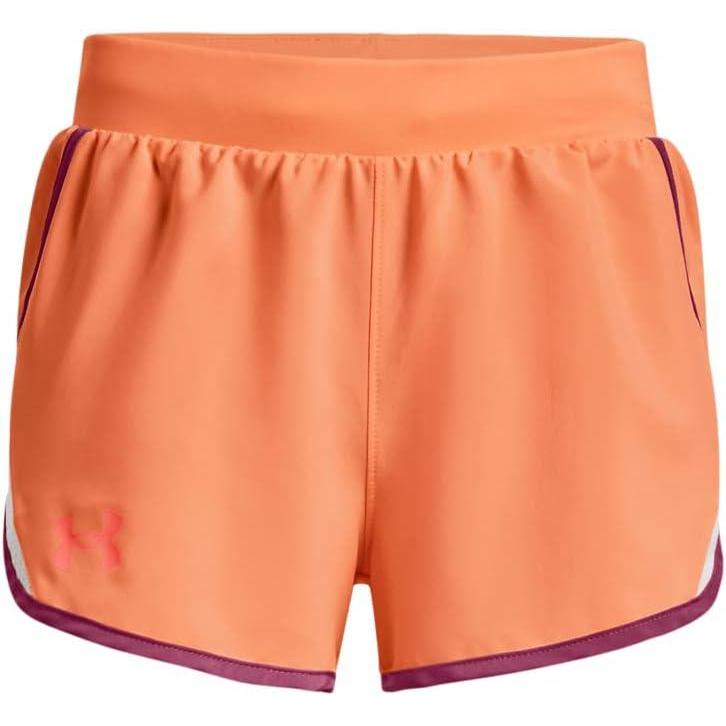 imageUnder Armour Girls Fly By 3 quot Shorts906 Orange Tropic  Charged Cherry  After Burn