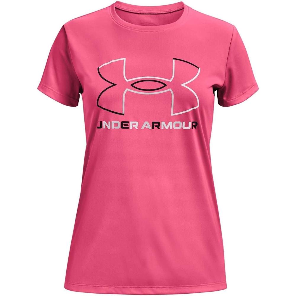 imageUnder Armour Girls Tech Big Logo Short Sleeve TShirtCerise 653Black