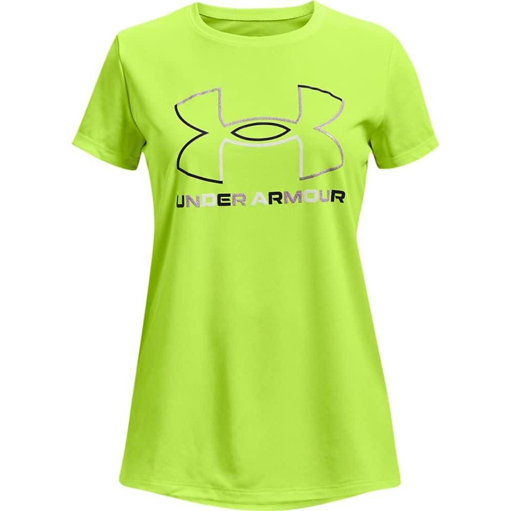 imageUnder Armour Girls Tech Big Logo Short Sleeve TShirtHighvis Yellow 731Purple Zest