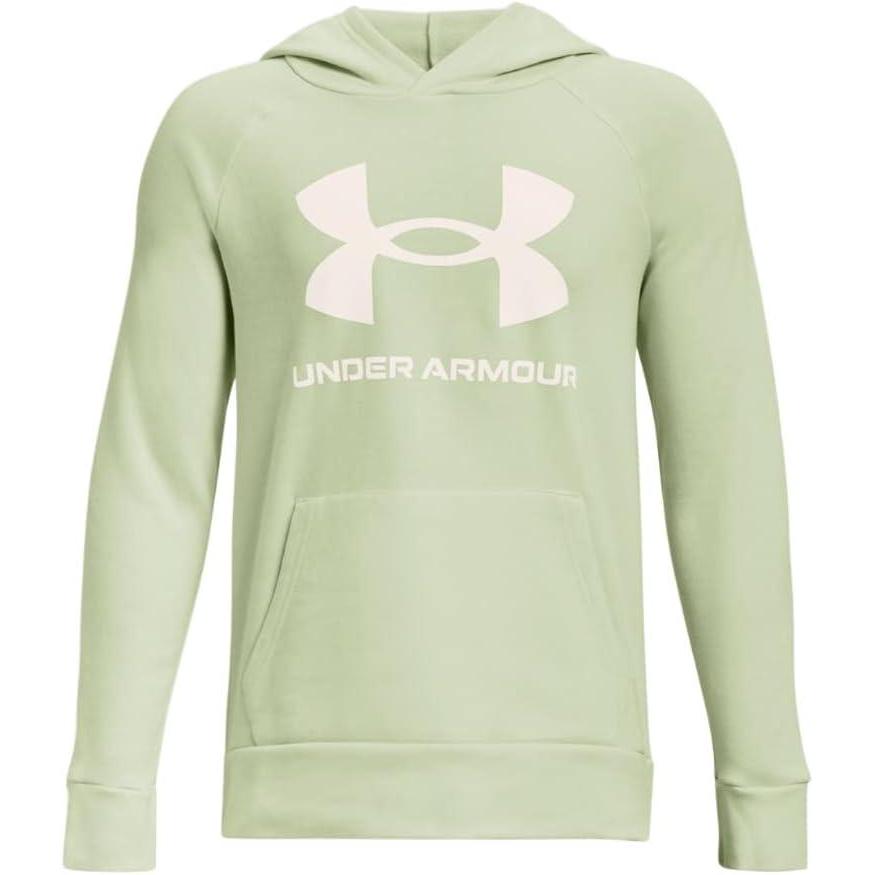 imageUnder Armour boys Rival Fleece Hoodie369 Phosphor Green   Onyx White