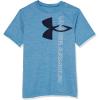 imageUnder Armour Boys Tech Split Logo Hybrid ShortSleeve TShirt467 Cosmic Blue   Midnight Navy
