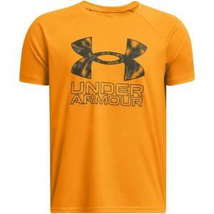imageUnder Armour Boys Tech Hybrid Printed Fill ShortSleeve TShirt801 Formula Orange   Marine Od Green