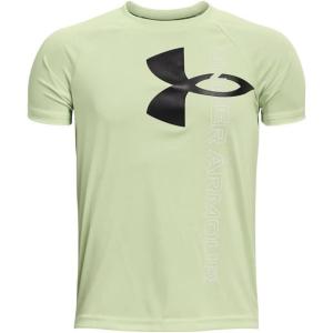 imageUnder Armour Boys Tech Split Logo Hybrid ShortSleeve TShirt371 Phosphor Green   Black