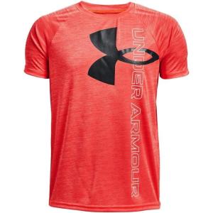 imageUnder Armour Boys Tech Split Logo Hybrid ShortSleeve TShirt810 Bolt Red   Black