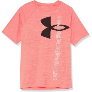 imageUnder Armour Boys Tech Split Logo Hybrid ShortSleeve TShirt820 Rush Red Light Heather   White