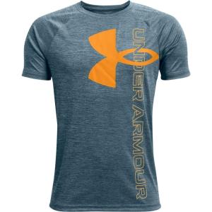 imageUnder Armour Boys Tech Split Logo Hybrid ShortSleeve TShirtBlue Note 413Omega Orange