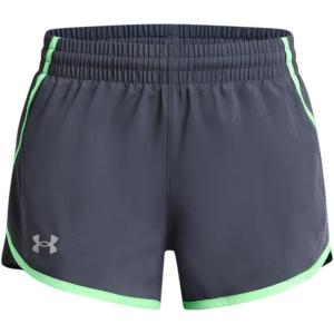 imageUnder Armour Girls Fly By 3 quot Shorts044 Downpour Gray  Matrix Green  Reflective