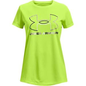 imageUnder Armour Girls Tech Big Logo Short Sleeve TShirtHighvis Yellow 731Purple Zest