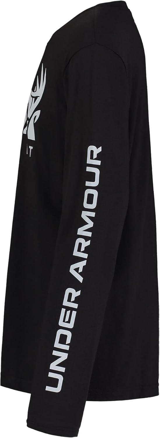 imageUnder Armour Boys Outdoor Long Sleeve Tee Stylish Crew Neckline Cute Full FitBlack Hunt Logo